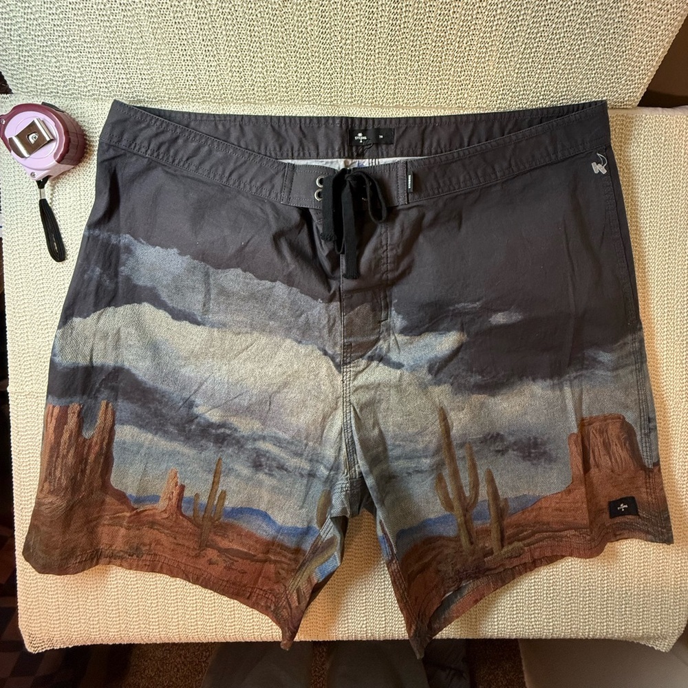 NWOT Thrills Desert Landscape Swim Shorts - Black and Brown 38